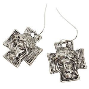 Jesus on the Cross Dangle Earrings in Antiqued Silver Finish